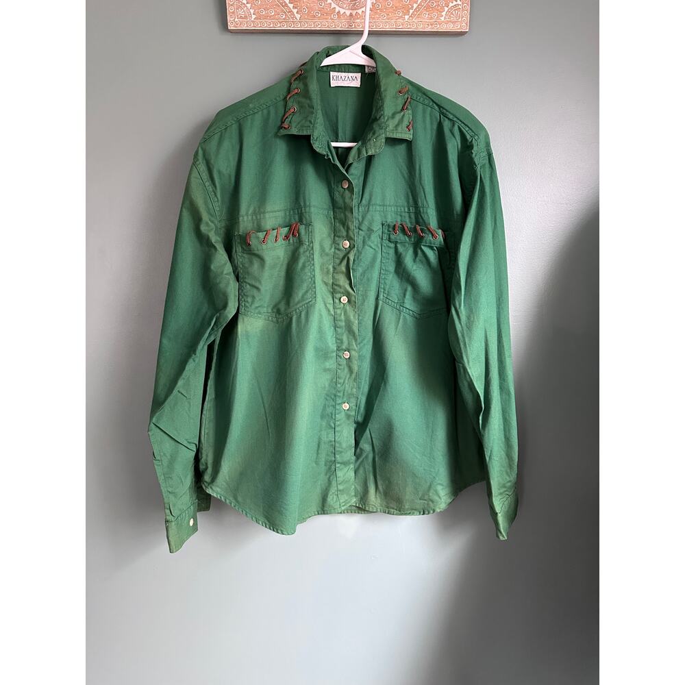 Vintage Khazana Green Long Sleeve Button Down Top